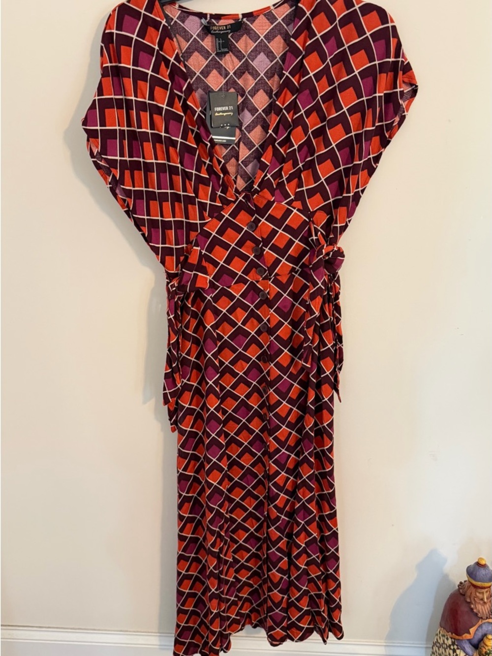 Forever 21 Red and Purple Geometric Maxi Wrap Dress